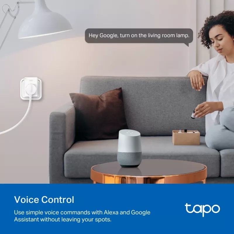 TP-Link Tapo Mini Smart Wi-Fi kištukas su energijos stebėjimu, vidaus, baltas, namams, biurui, būsena, Android, iOS, belaidis