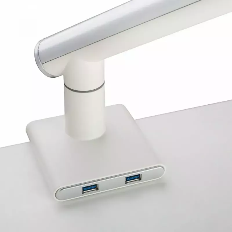 Stalinis monitoriaus laikiklis ART RAMM L-19GD, skirtas 17–32 colių monitoriams, dujinis, 2–9 kg, 2x USB 3.0, baltas, spaustuvas
