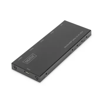 DIGITUS Ultra plonas HDMI skirstytuvas, 1x4, 4K/60Hz HDR, HDCP 2.2, 18 Gbps, maitinamas per Micro USB