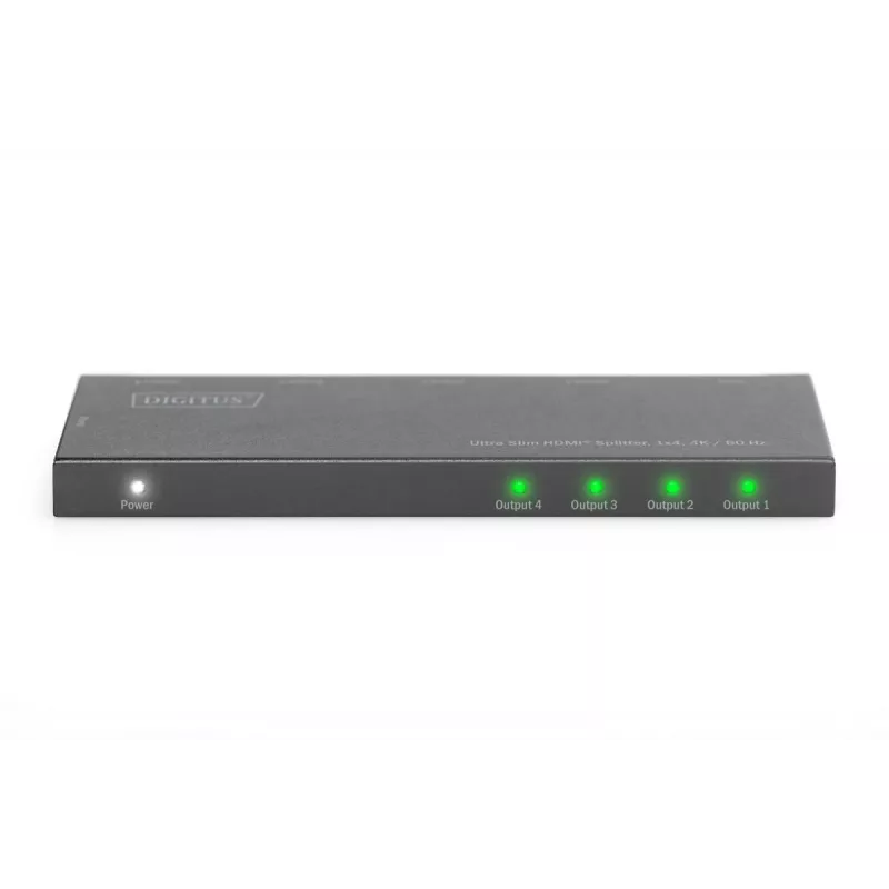 DIGITUS Ultra plonas HDMI skirstytuvas, 1x4, 4K/60Hz HDR, HDCP 2.2, 18 Gbps, maitinamas per Micro USB