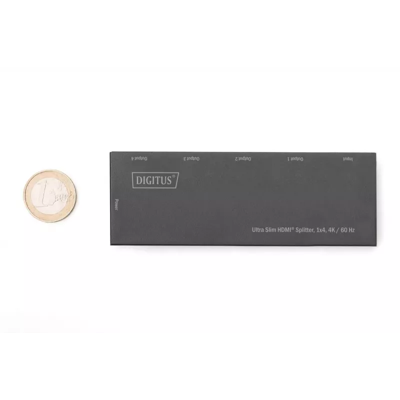 DIGITUS Ultra plonas HDMI skirstytuvas, 1x4, 4K/60Hz HDR, HDCP 2.2, 18 Gbps, maitinamas per Micro USB