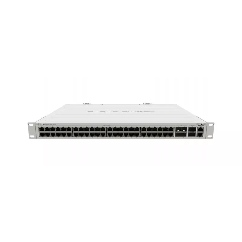 Valdomas L2 Gigabit Ethernet komutatorius MikroTik CRS354-48G-4S+2Q+RM — 48x Gigabit RJ-45, 4x SFP+, 2x QSFP+, 10G, montuojamas į stovą