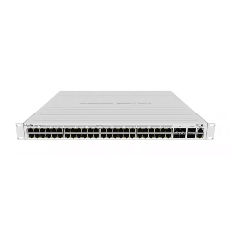 Valdomas L3 jungiklis MikroTik CRS354-48P-4S+2Q+RM — 48× Gigabit RJ-45, 4× SFP+, 2× QSFP+, 48 PoE prievadai