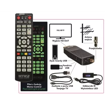 DVB-T/DVB-T2 imtuvas WIWA H.265 MINI — H.265 HD skaitmeninis antžeminis tiuneris, Full HD, HDMI, USB, 5V/1.5A