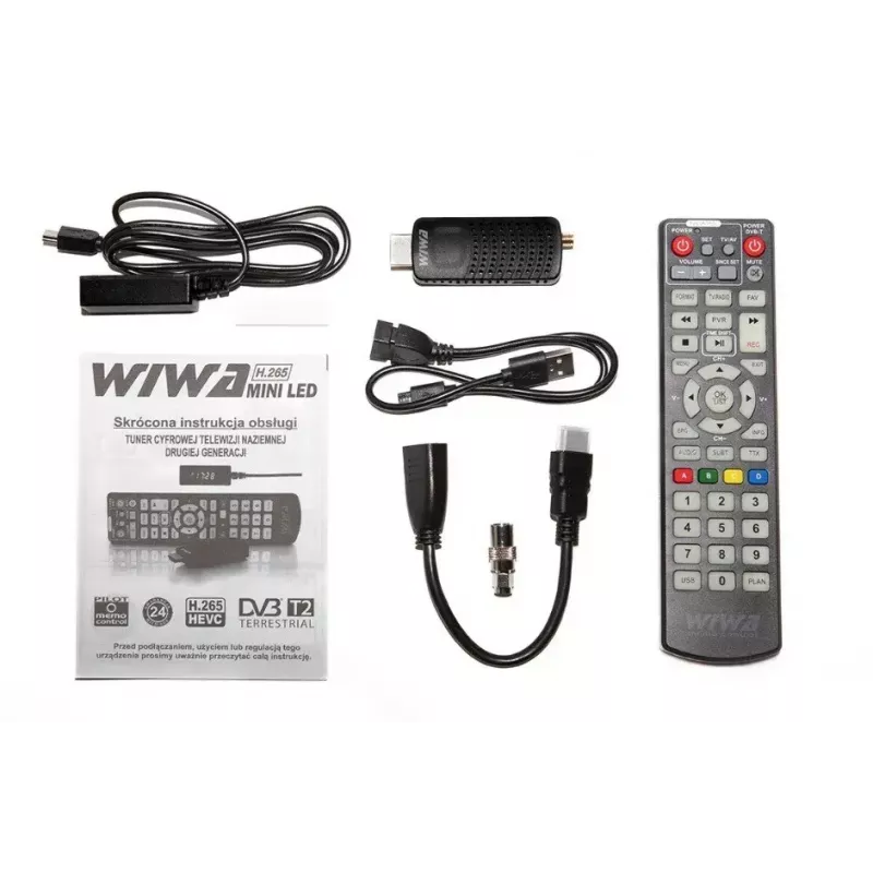 DVB-T/DVB-T2 imtuvas WIWA H.265 MINI — H.265 HD skaitmeninis antžeminis tiuneris, Full HD, HDMI, USB, 5V/1.5A