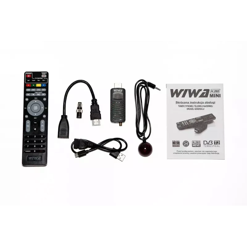 DVB-T/DVB-T2 imtuvas WIWA H.265 MINI — H.265 HD skaitmeninis antžeminis tiuneris, Full HD, HDMI, USB, 5V/1.5A