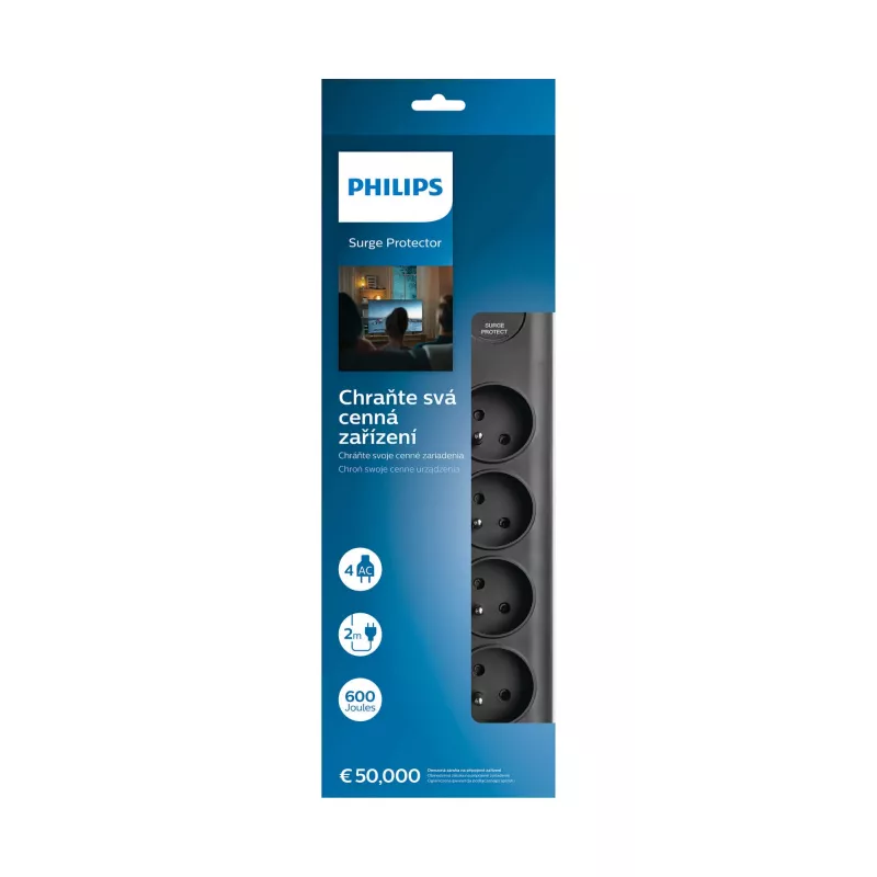 Philips SPN7080BA/60 apsauga nuo viršįtampių Juoda 8 kintamosios srovės lizdai 2 m