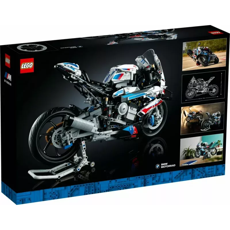 LEGO Technic motociklo modelis BMW M1000RR 42130 su detaliu varikliu ir veikiančia pakaba