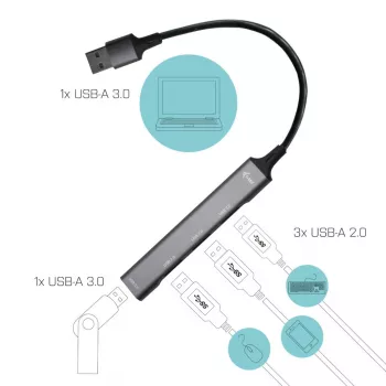 i-tec Metal USB 3.0 HUB'das 1x USB 3.0 + 3x USB 2.0