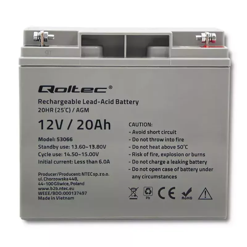 Qoltec 53066 UPS baterija Sandari švino rūgštis 12 V 20 Ah