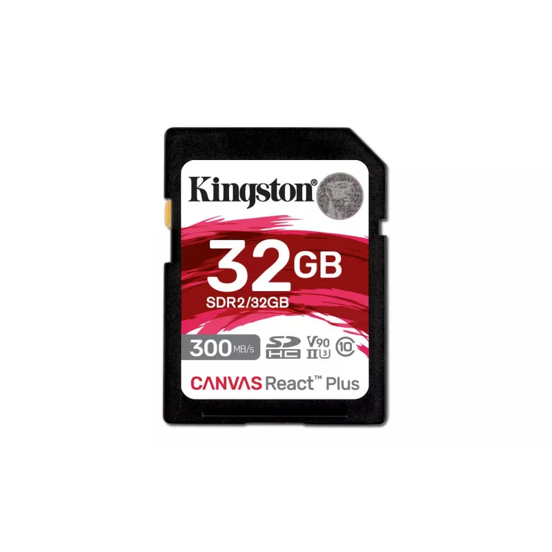 Kingston Technology 32GB Canvas React Plus SDHC UHS-II 300R/260W U3 V90, skirta Full HD/4K/8K
