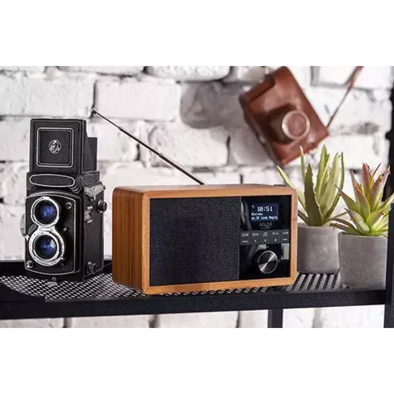 Nešiojamas radijas Adler AD 1184 su DAB+/FM/AM skaitmeniniu imtuvu, Bluetooth 5.0, 15W, SD/USB, žadintuvu, juodas/medis
