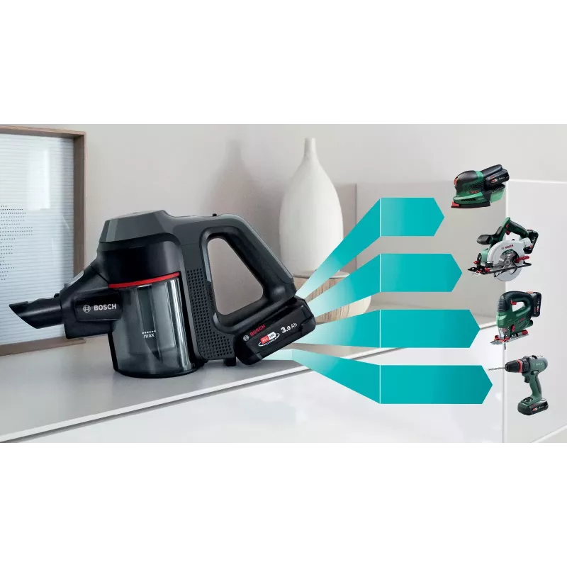Bosch BBS712A bekontaktis dulkių siurblys/elektrinis šluotražis 2-in-1 bekontaktis dulkių siurblys, baterija, sausas, higieninis filtras, be maišelio, 0,3 l, grafitas