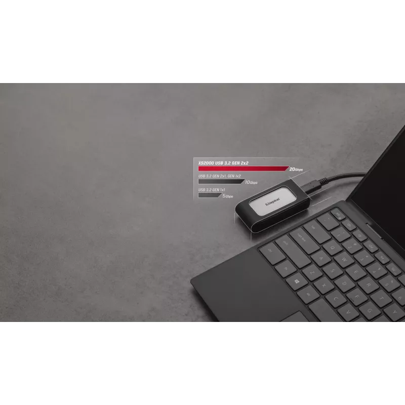 Kingston Technology 4000G PORTABLE SSD XS2000, 4 TB, USB Type-C, 3.2 Gen 2 (3.1 Gen 2), 2000 MB/s, juoda, sidabrinė