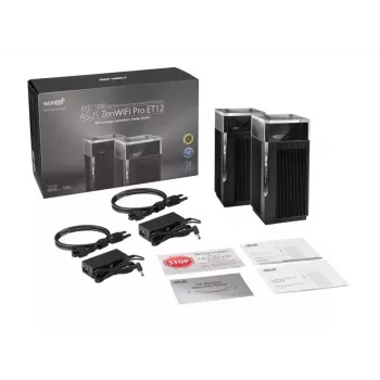 ASUS ZenWiFi Pro ET12 Triju juostų (2,4 GHz / 5 GHz / 6 GHz) Wi-Fi 6E (802.11ax) Juoda 3 vidinės antenos