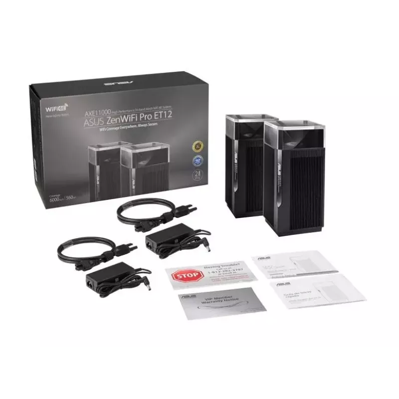 ASUS ZenWiFi Pro ET12 Triju juostų (2,4 GHz / 5 GHz / 6 GHz) Wi-Fi 6E (802.11ax) Juoda 3 vidinės antenos