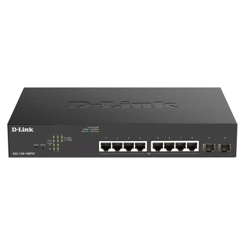 D-Link DGS-1100-10MPV2 valdomas L2 Gigabit Ethernet (10/100/1000) maitinimas per Ethernet (PoE) 1U juodas