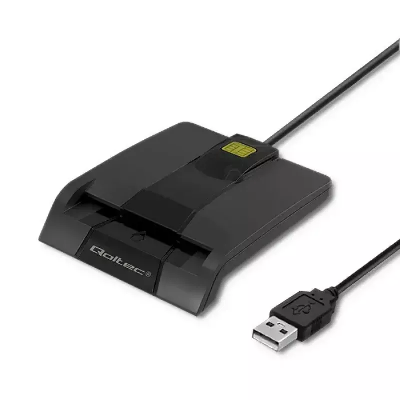 Kortelių skaitytuvas QOLTEC 50634 USB Type-C, ABS korpusas, 90×69 mm, 1,0 m laidas, juodas