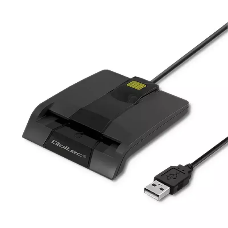 Kortelių skaitytuvas QOLTEC 50634 USB Type-C, ABS korpusas, 90×69 mm, 1,0 m laidas, juodas