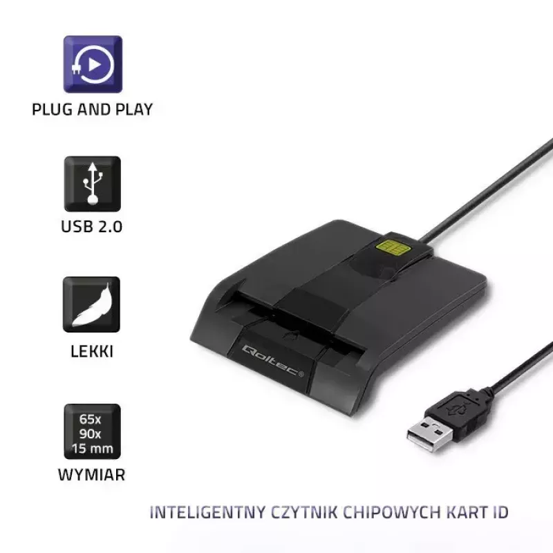 Kortelių skaitytuvas QOLTEC 50634 USB Type-C, ABS korpusas, 90×69 mm, 1,0 m laidas, juodas