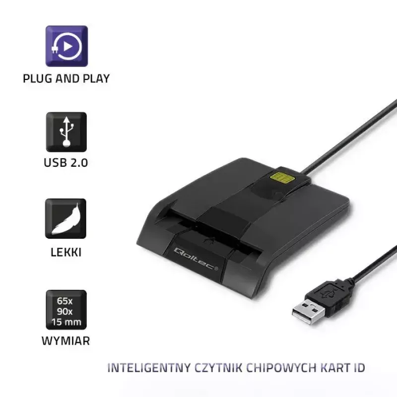 Kortelių skaitytuvas QOLTEC 50634 USB Type-C, ABS korpusas, 90×69 mm, 1,0 m laidas, juodas