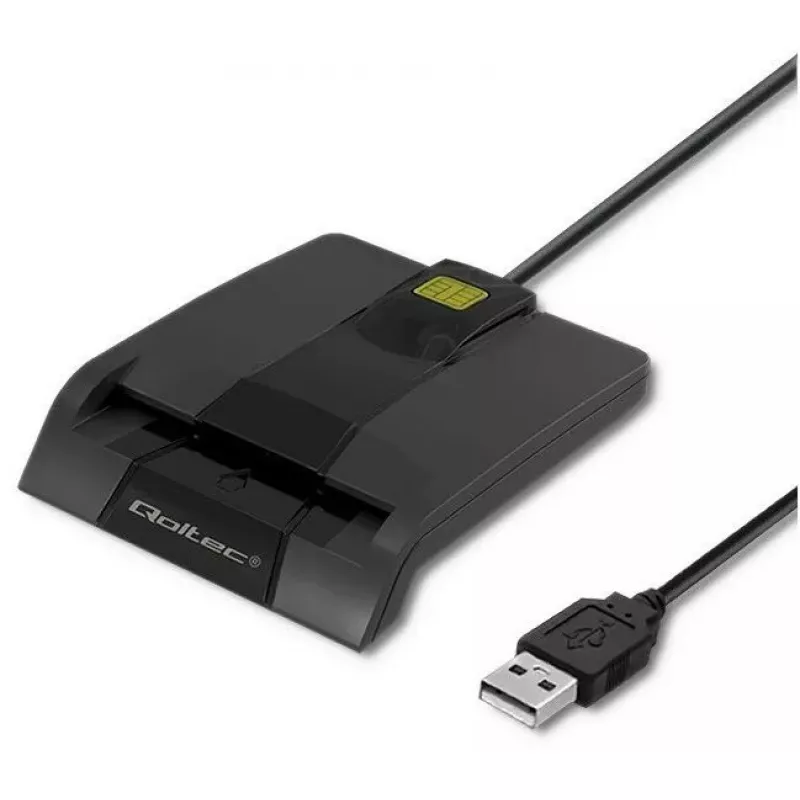 Kortelių skaitytuvas QOLTEC 50634 USB Type-C, ABS korpusas, 90×69 mm, 1,0 m laidas, juodas