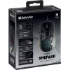 Gaming pelė DEFENDER SHEPARD GM-620L — optinė, ambidekstrinė/dešinei rankai, iki 12800 DPI, 6–7 mygtukai, USB Type-A, juoda, 1,7 m laidas
