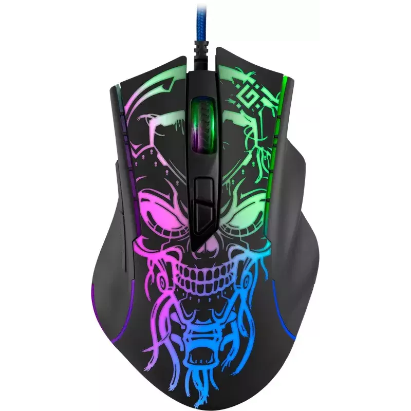 Gaming pelė DEFENDER BULLETSTORM GM-928 — optinė, 7200 DPI, ambidekstrinė, 6–7 mygtukai, USB Type-A, juoda
