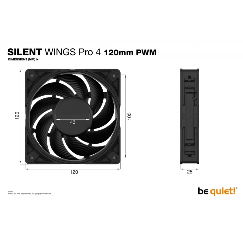 be quiet! SILENT WINGS PRO 4 | 120 mm PWM kompiuterio korpuso ventiliatorius 12 cm juodas 1 vnt.