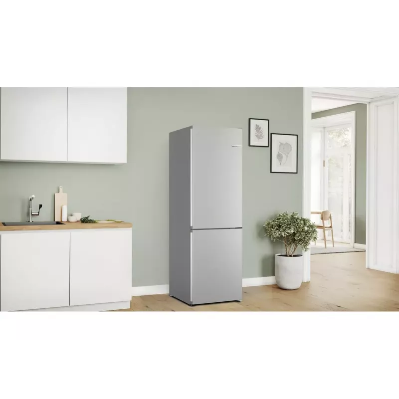 Šaldytuvas-šaldiklis Bosch Serie 4 KGN362IDF, laisvai pastatomas, 321 L bendras (218 L šaldytuvas / 103 L šaldiklis), nerūdijantis plienas, apatinis šaldiklis