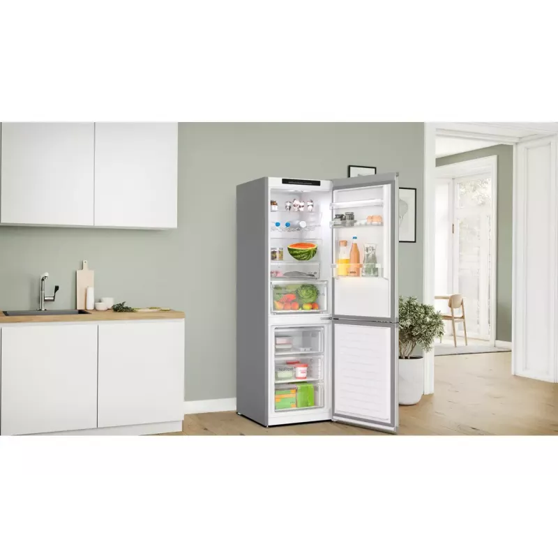 Šaldytuvas-šaldiklis Bosch Serie 4 KGN362IDF, laisvai pastatomas, 321 L bendras (218 L šaldytuvas / 103 L šaldiklis), nerūdijantis plienas, apatinis šaldiklis