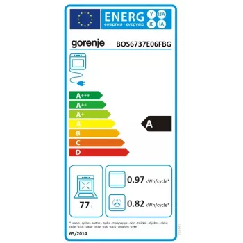 Įmontuojama orkaitė Gorenje BOS6737E06FBG — 77 l daugiafunkcė, EcoClean, garai, konvekcija, mechaninis valdymas, 59,5×59,5 cm, juoda