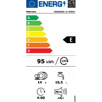 Indaplovė įmontuojama Electrolux EES848200L — 14 komplektų, 46 dB, AirDry, 8 programų, pilno dydžio 60 cm