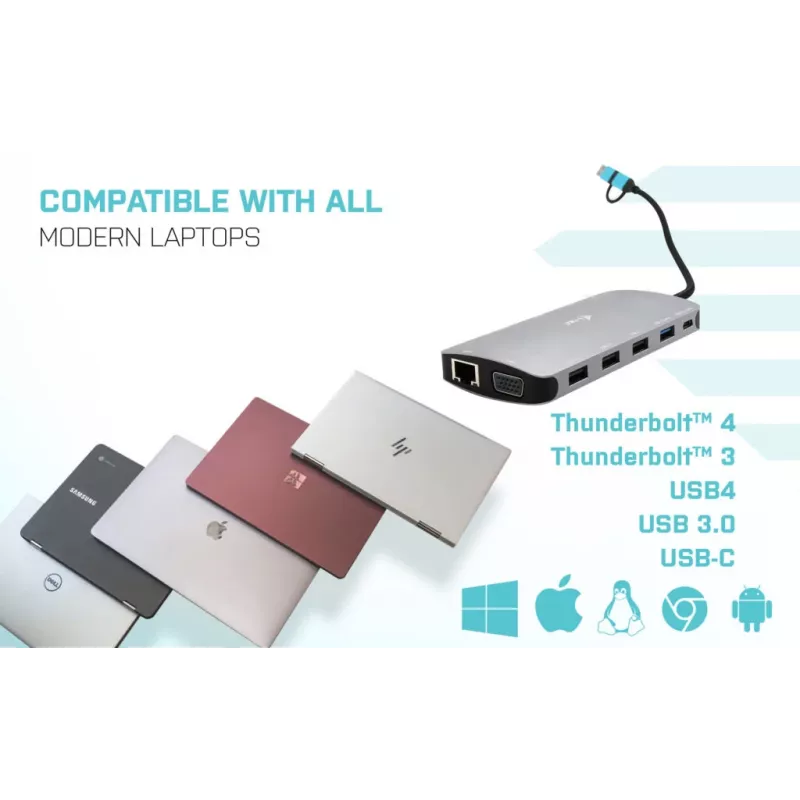 i-tec USB 3.0 USB-C/Thunderbolt 3x Display Metal Nano Dock su LAN + Power Delivery 100 W