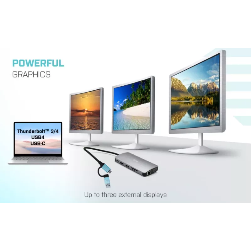 i-tec USB 3.0 USB-C/Thunderbolt 3x Display Metal Nano Dock su LAN + Power Delivery 100 W