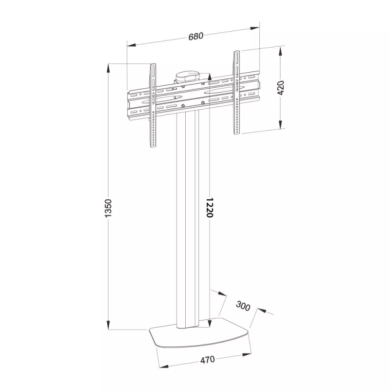 Ant grindų stovintis televizoriaus laikiklis TECHLY ICA-TR27 32–55 colių (81,3–139,7 cm), VESA 100x100–600x400, pakreipimas -15–0°, maks. apkrova 40 kg, juodas