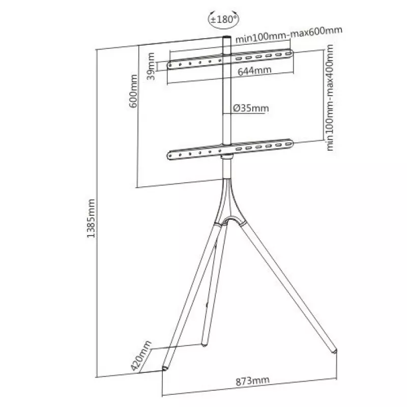 Grindinis televizoriaus laikiklis TECHLY ICA-TR18SAM 45–65 colių (114,3–165,1 cm), VESA 200x200–600x400, talpa 32 kg, riešutmedžio spalvos