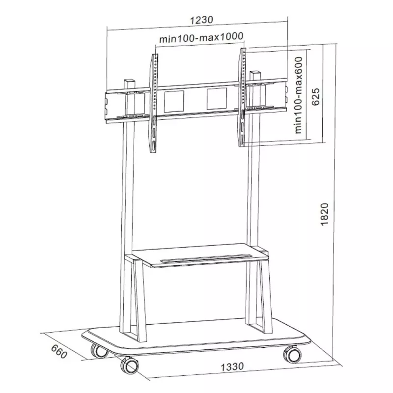 Nešiojamas grindų stovas TECHLY Signage Display Mount ICA-TR31 55–120 colių ekranams, VESA 1200x600, maks. apkrova 150 kg, juodas