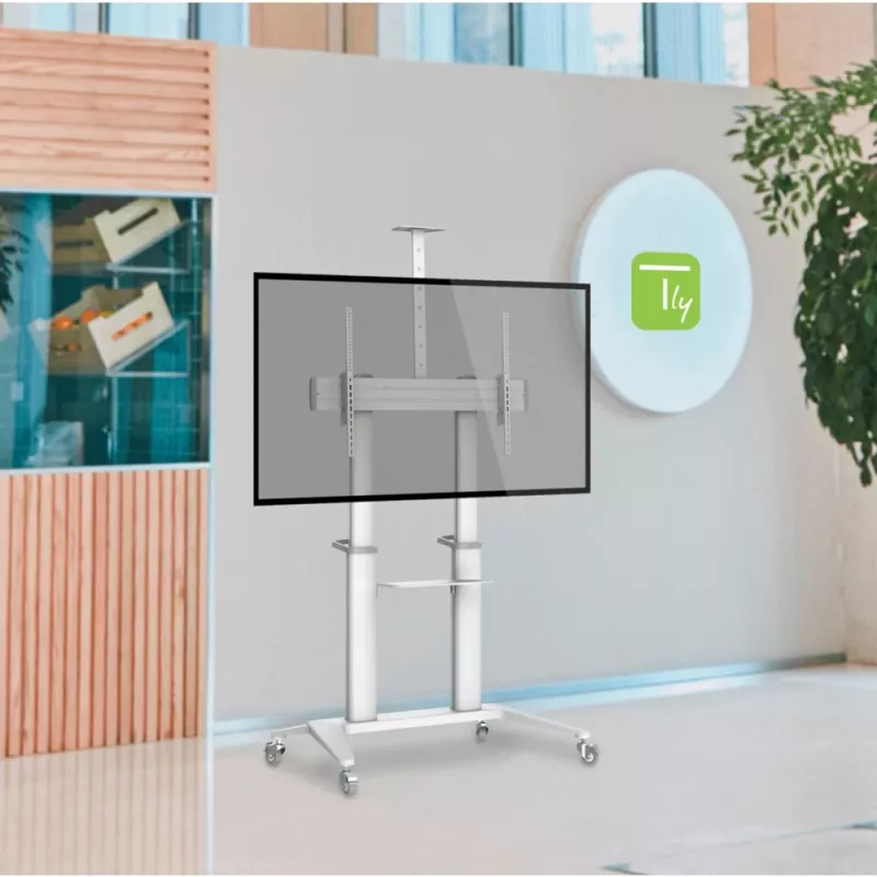 Techly ICA-TR49W multimedijos vežimėlis/stovas baltas plokščiajam ekranui