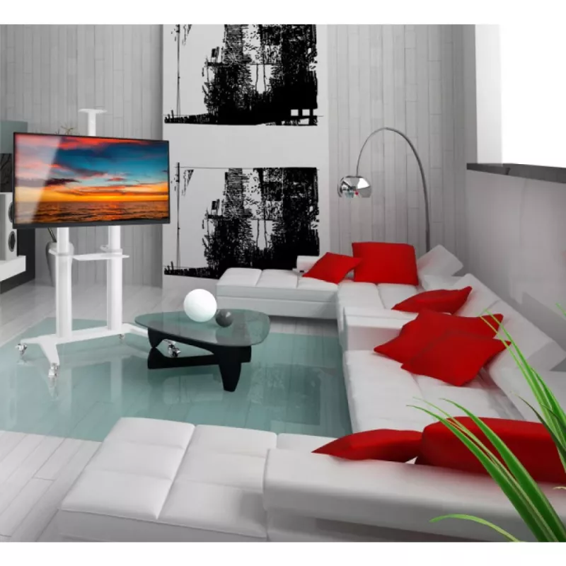 Techly ICA-TR49W multimedijos vežimėlis/stovas baltas plokščiajam ekranui