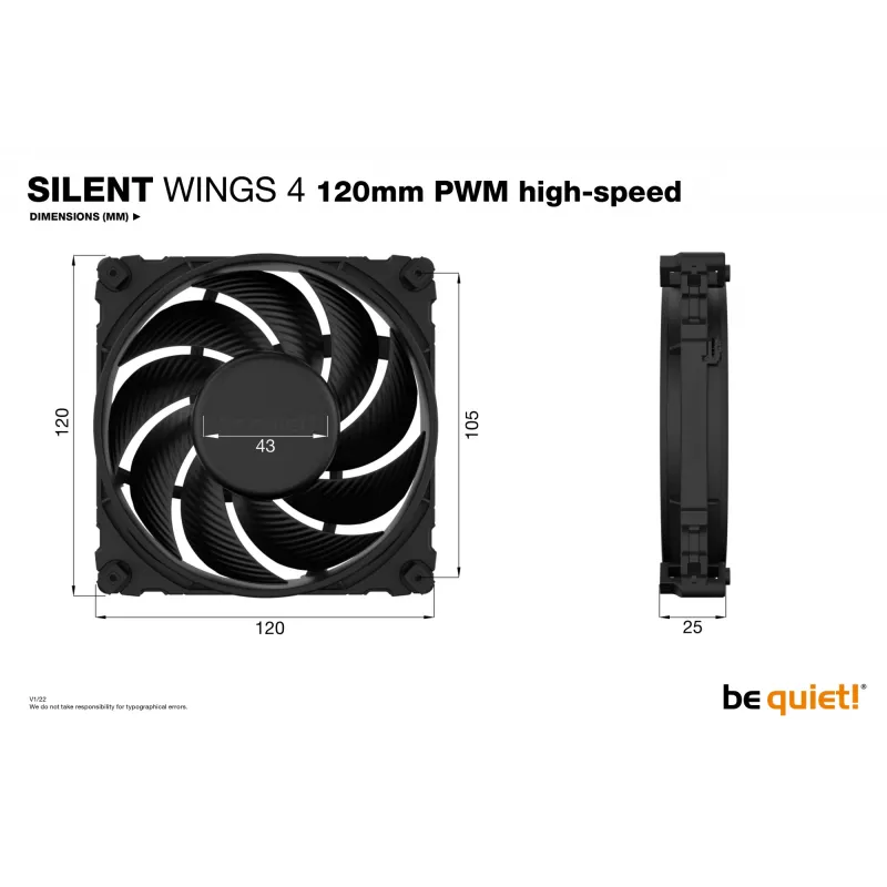 be quiet SILENT WINGS 4 | 120mm PWM high-speed Kompiuterio korpuso ventiliatorius 12 cm Juodas 1 vnt.