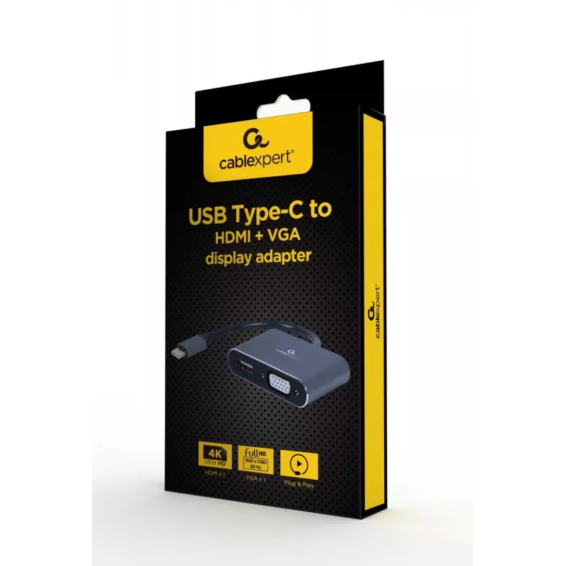 GEMBIRD Alt-DP USB Type-C į HDMI + VGA ekrano adapteris - kosminė pilka