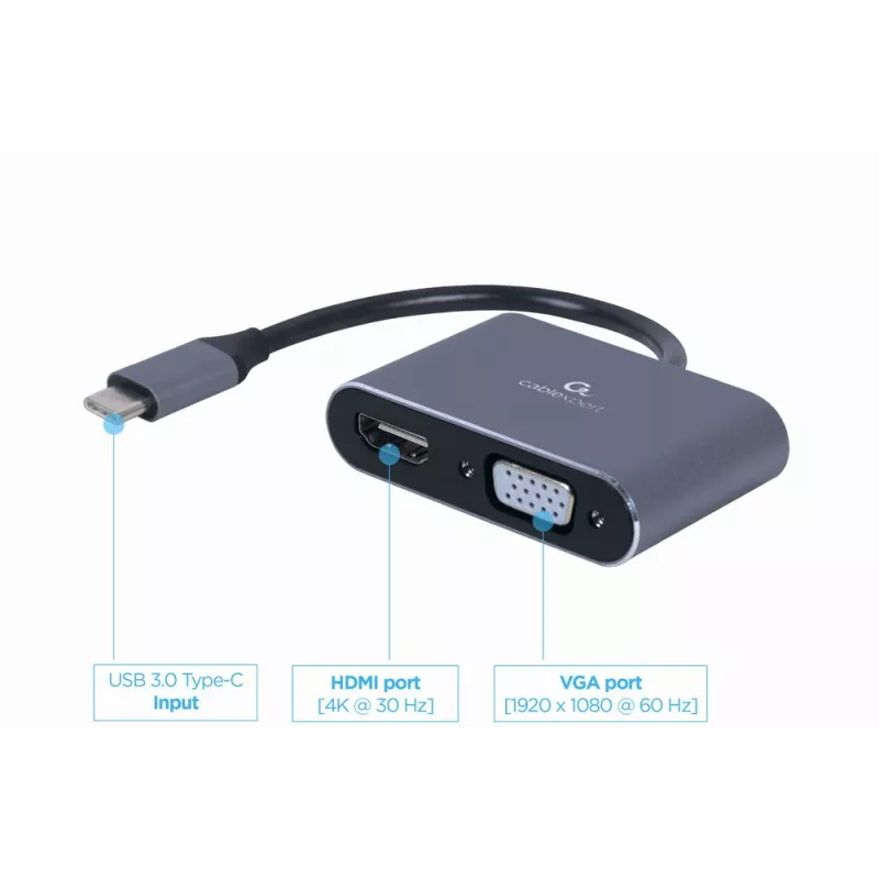 GEMBIRD Alt-DP USB Type-C į HDMI + VGA ekrano adapteris - kosminė pilka