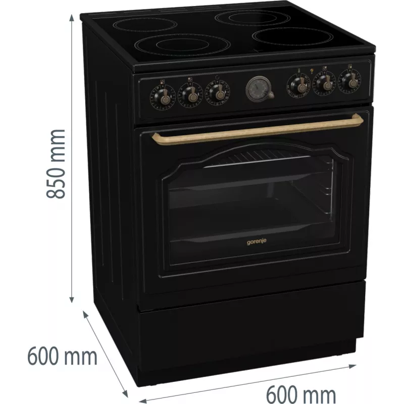 Gorenje GECS6B71CLB Laisvai pastatoma viryklė Elektrinė Keraminė kaitlentė Juoda