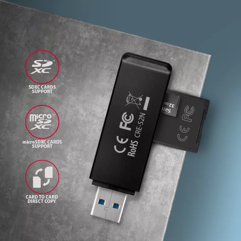 Card Reader Axagon CRE-S2N USB 3.2 Gen 1 Type-A Juoda