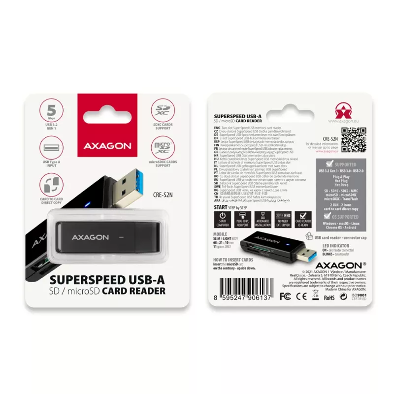 Card Reader Axagon CRE-S2N USB 3.2 Gen 1 Type-A Juoda