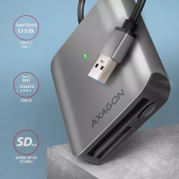 „Axagon CRE-S3“ išorinis USB-A 3.2 Gen 1 3 lizdų ir LUN SD/microSD/CF kortelių skaitytuvas USB 3.2 Gen 1 (3.1 Gen 1) Type-A pilka