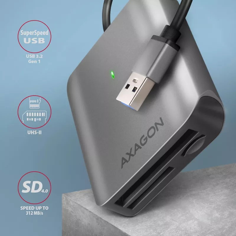 „Axagon CRE-S3“ išorinis USB-A 3.2 Gen 1 3 lizdų ir LUN SD/microSD/CF kortelių skaitytuvas USB 3.2 Gen 1 (3.1 Gen 1) Type-A pilka