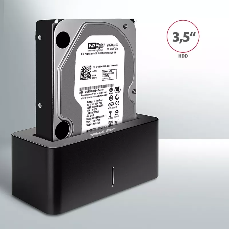 Axagon ADSA-SN stacionari diskų prijungimo stotelė USB 3.2 Gen 1 (3.1 Gen 1) Type-A Juoda