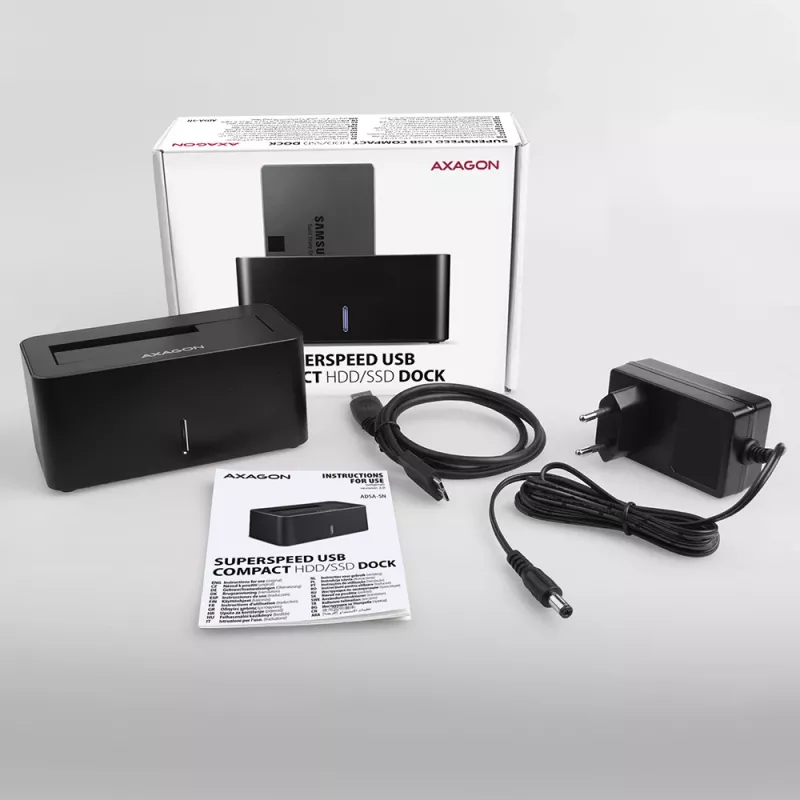 Axagon ADSA-SN stacionari diskų prijungimo stotelė USB 3.2 Gen 1 (3.1 Gen 1) Type-A Juoda